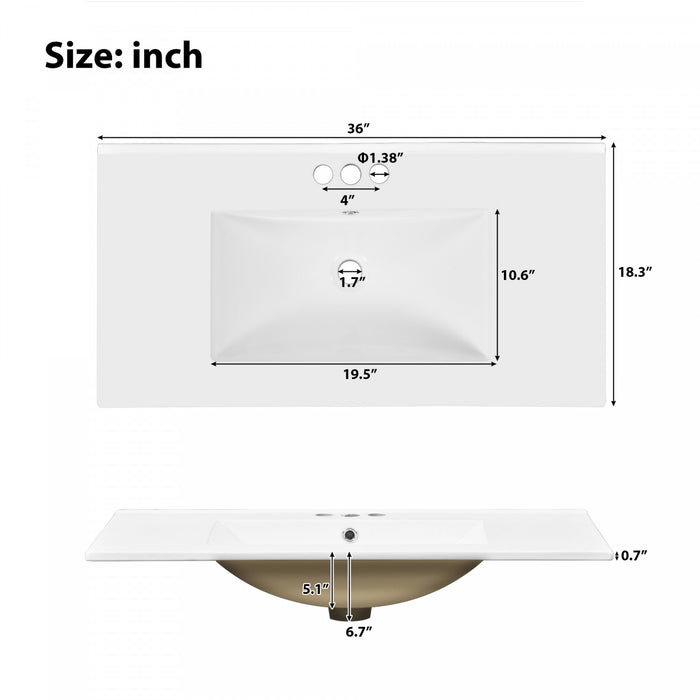 Michael 36\" Bathroom Vanity With Ceramic Sink, Soft-close Doors, And Four Storage Drawers - White