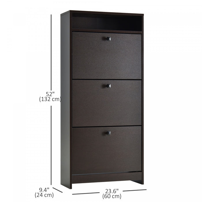 HOMCOM Narrow Shoe Storage Cabinet w/ 3 Flip Doors and Open Shelf, Coffee