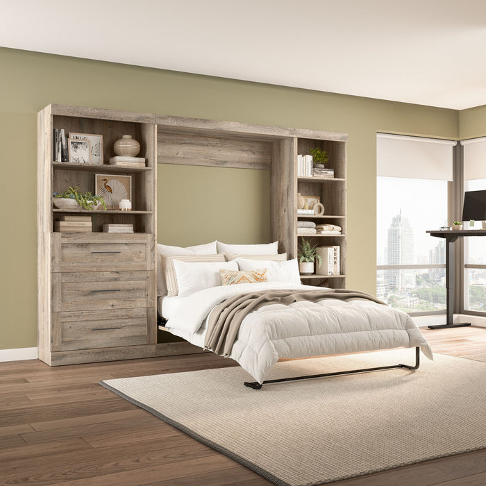 Bestar Pur Full Murphy Shelving and Drawers 120-Inch Wall Bed - Rustic Brown