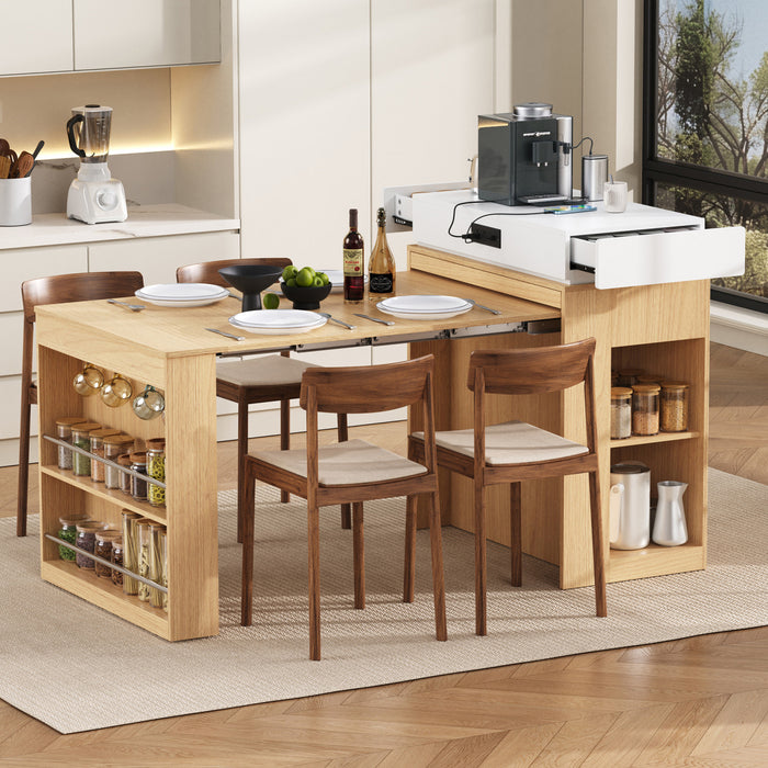 Logan Extendable Dining Table with Folding Top and Storage Drawers,Natural
