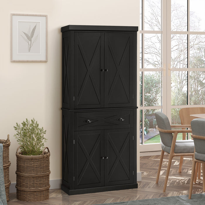 HOMCOM Kitchen Pantry, Freestanding Buffet Cabinet with 4 Doors, Black