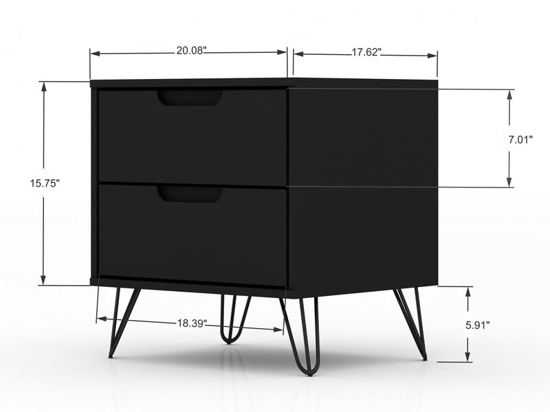 Rockefeller Mid-Century Modern 20\" Nightstand in Black (2-Drawer) - Set of 2