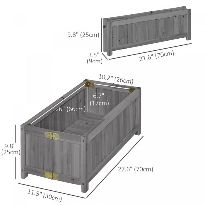 Outsunny 28\" X 12\" Foldable Raised Garden Bed, Elevated Planter Box, Wooden Planting Bed For Backyard, Patio To Grow Vegetables, Herbs, And Flowers, Grey
