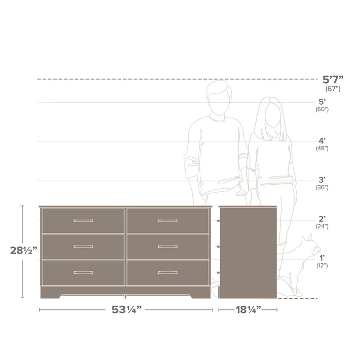 Prepac Rustic Ridge Farmhouse 6-Drawer Dresser - Brown