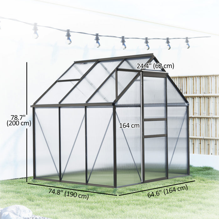 Outsunny 6' x 6' x 6.5' Polycarbonate Greenhouse Walk-in Green House, Grey