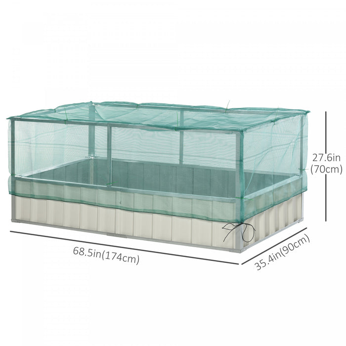 Outsunny Raised Garden Bed, Steel Planter Box Outdoor With Cover, Gloves For Growing Vegetables, Flowers, Herbs, Green