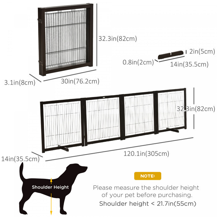 Pawhut Wooden Dog Gate Foldable Pet Fence For Small & Medium Dogs 4 Panel With Support Feet Freestanding Safety Barrier For House Doorway Stairs Coffee