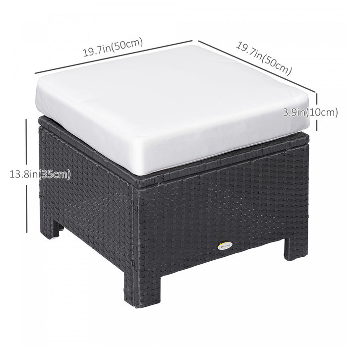 Outsunny Patio Rattan Ottoman w/ Cushion and Metal Frame for Garden, White