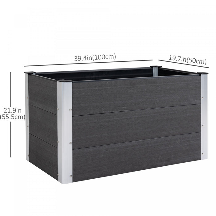 Outsunny 3' X 2' X 2' Raised Garden Bed, Wood Plastic Planter Box For Flowers, Vegetable, Herb, Grey