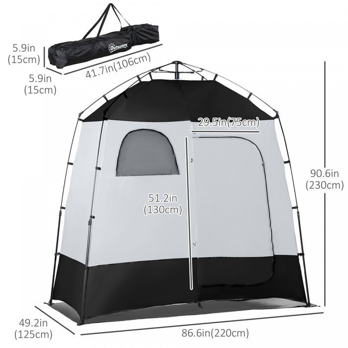 Outsunny Pop Up Shower Tent, Portable Privacy Shelter For 2 Persons, Changing Room With 2 Windows, 3 Doors, Carrying Bag, Grey And Black