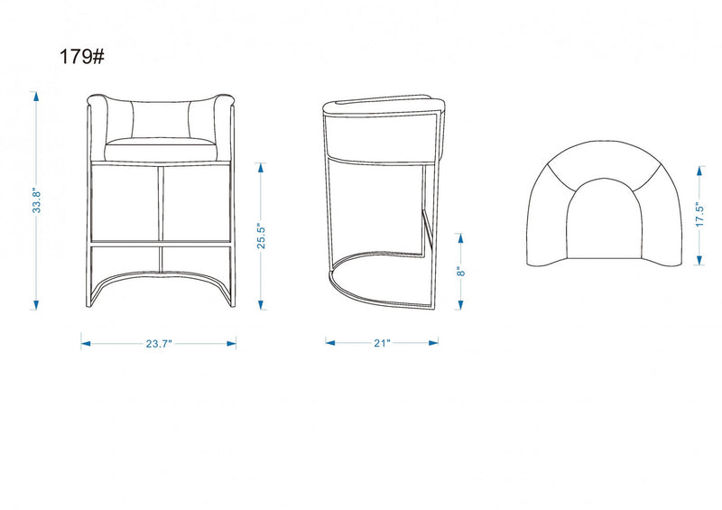 Cosmopolitan Mid-Century Modern Metal Upholstered Counter Stool in Gray - Set of 3 Bar Stool