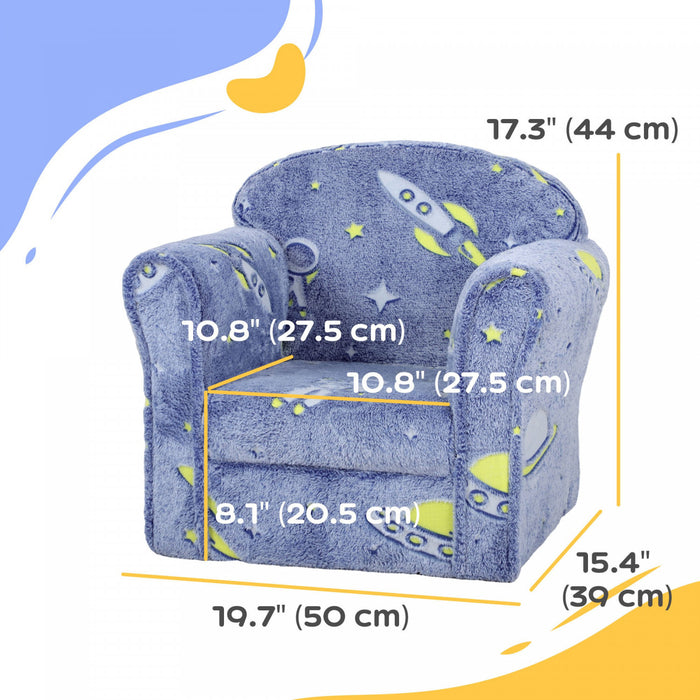 Qaba Toddler Chair, Kids Chair With Luminous Universe Design, Wooden Frame, Kids Sofa For 18-36 Months, Blue