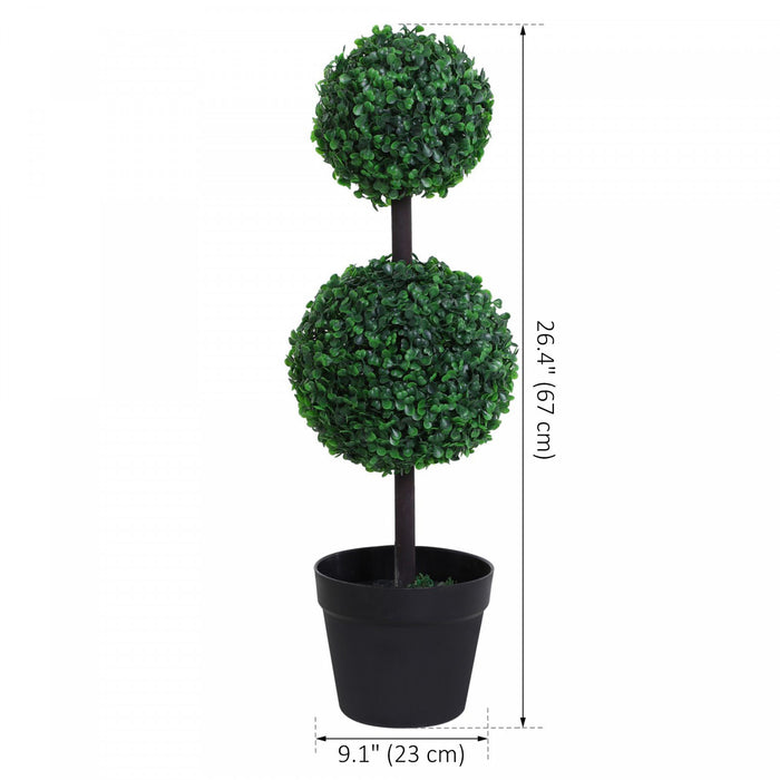 Outsunny 2 Ball Topiary Tree Set of 2 for Home Office, Living Room Decor