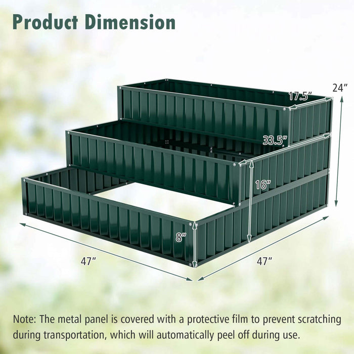 Costway 2 Pcs 3-tier Raised Garden Bed,47\" X 47\" X 24\" Metal Outdoor Elevated Planter Box Green