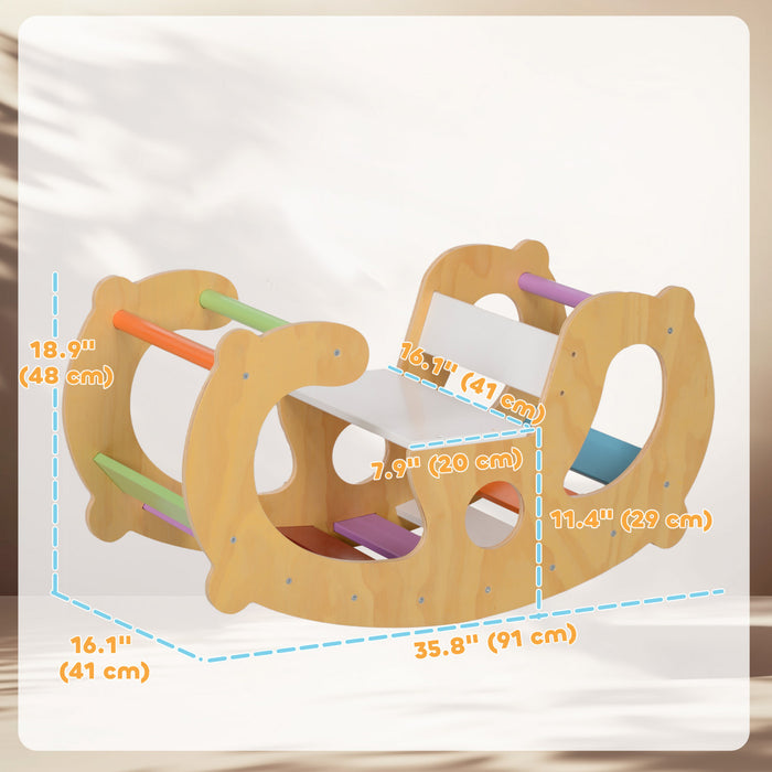 Qaba Climbing Toy For Toddlers, 2 In 1 Wooden Rainbow Climbing Arch Ladder Baby Rocker, Children Indoor Play Gym Montessori Climbing Learning Playset Playground For 18-48 Months