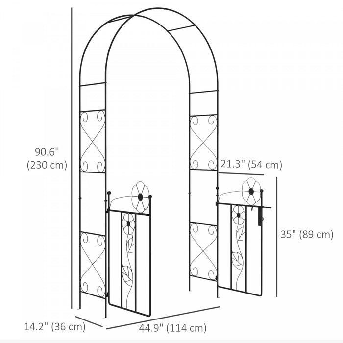 Outsunny Metal Garden Arch W/ Gate Garden Arbor Trellis For Climbing Plants