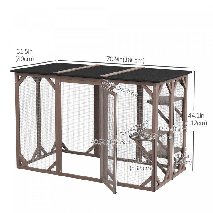 Pawhut Cat Cage Indoor Catio Outdoor Cat Enclosure Pet House Small Animal Hutch For Rabbit, Kitten, Crate Kennel With Waterproof Roof, Multi-level Platforms, Lock, Camel
