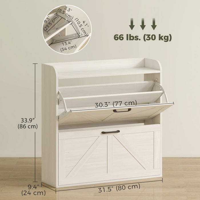 HOMCOM Narrow Shoe Cabinet 2 Flip Drawer Shoe Storage Cabinet, White Oak