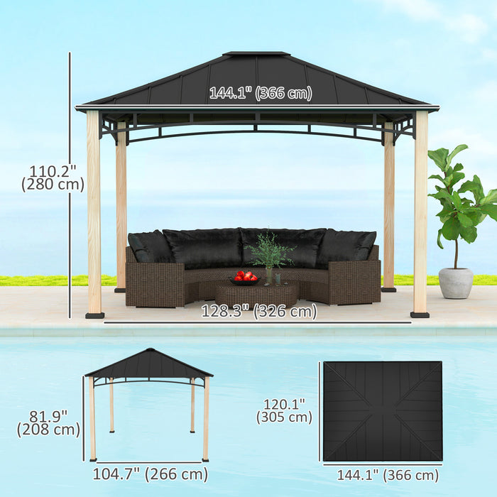 Outsunny 10' X 12' Hardtop Gazebo With Metal Roof, Wood Grain Frame