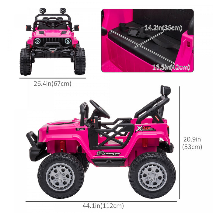 Aosom 12v Kids Ride-on Truck With Remote Control, Battery-operated Kids Car With LED Lights, Electric Ride On Toy With Spring Suspension, Music, Horn, 3 Speeds, Pink