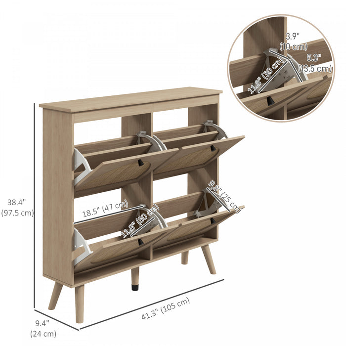 HOMCOM Shoe Storage Cabinet, Narrow Shoe Cabinet with 4 Flip Drawers, Oak