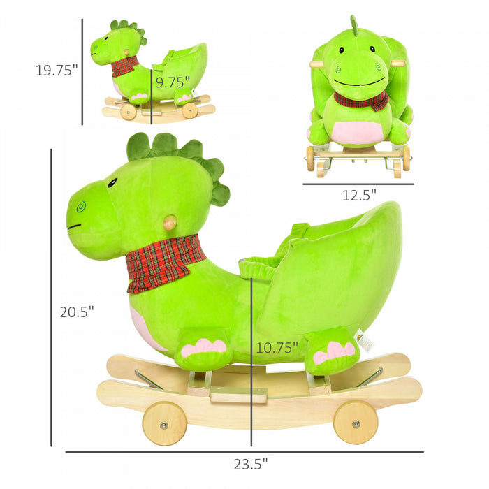 Qaba Baby Rocking Horse Kids Interactive 2-in-1 Plush Ride-on Stroller Rocking Dinosaur With Nursery Song Rocking Horse 18+ Months