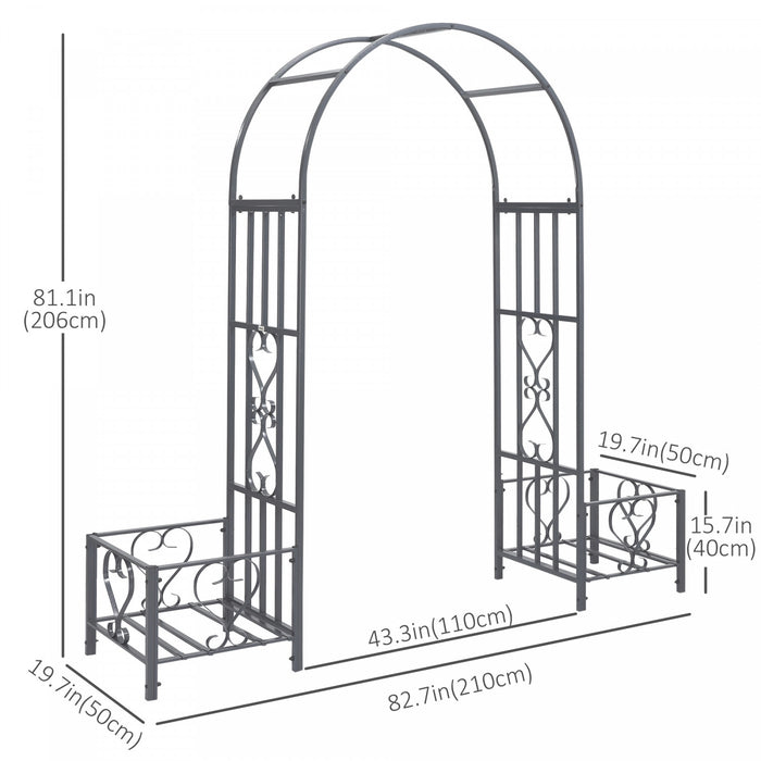 Outsunny 6.8ft Decorative Metal Garden Arch With 2 Planter Boxes Outdoor