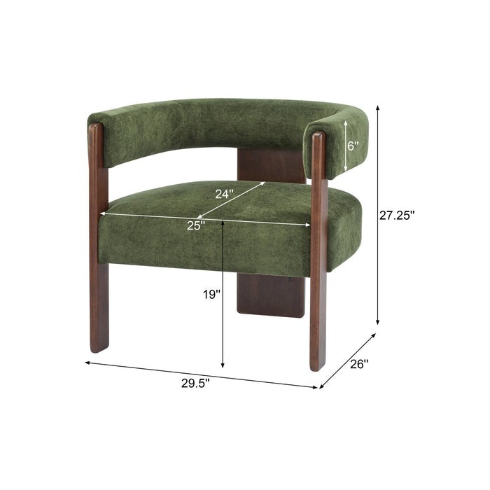 Olivia Velvet Upholstered Accent Armchair with Barrel Back Design and Rubber Wood Frame,Green Accent Chair