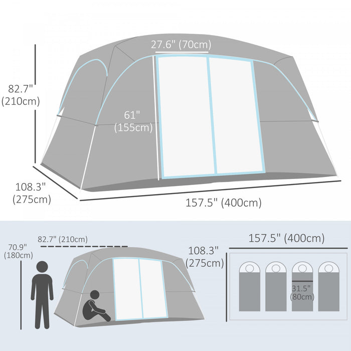 Outsunny Camping Tent Family Tent 4-8 Person With 2 Room And Mesh Windows