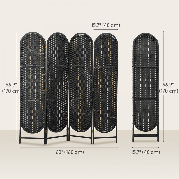 HOMCOM 4 Panel Room Divider, Bohemian Folding Privacy Screen, Black
