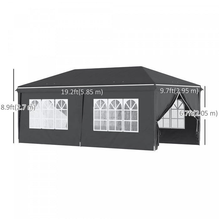 Outsunny 10' X 20' Pop Up Canopy With 6 Walls, Outdoor Easy Up Canopy Party Tent With Steel Frame, Drainage Holes, Instant Garden Shade Shelter With Carrying Bag, Black