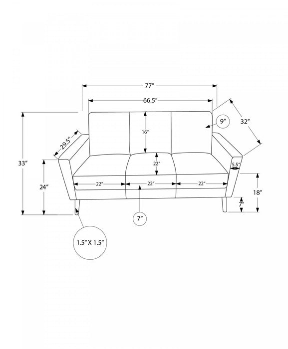 Upholstered Sofa, 77\"L, Brown Leather-Look, Solid Wood Legs, Contemporary, Modern Sofa