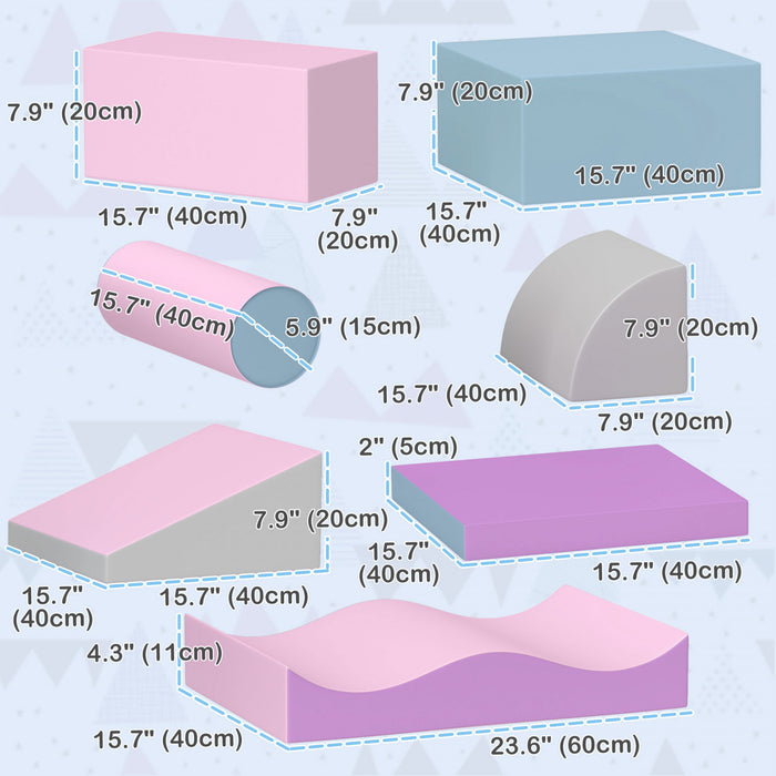 Soozier 7 Pieces Soft Play Foam Climbing Blocks, Indoor Modular Kids Play Toys, Lightweight Interactive Set For Climbing, Crawling, Sliding For Baby Preschooler, Light Colour