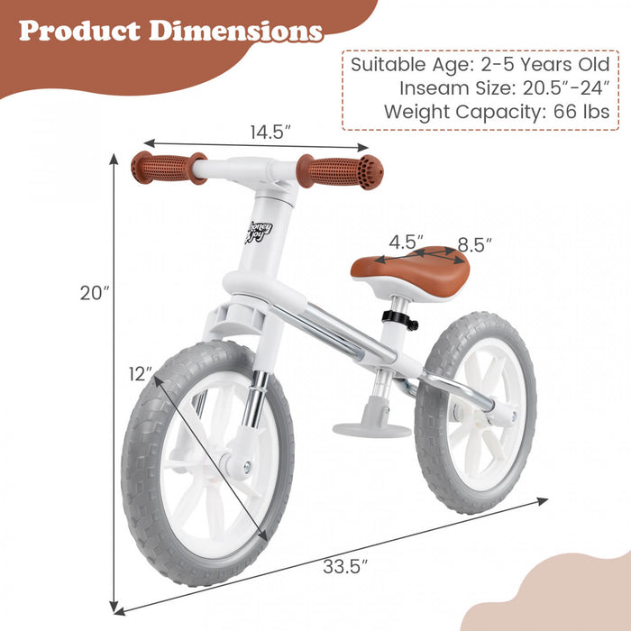 Honeyjoy 12\" Balance Bike 2 Wheels Children's Bicycle With Adjustable Seat White