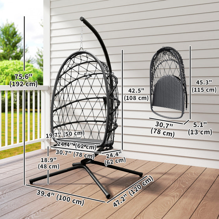 Outsunny Hanging Egg Chair with Stand, Foldable Swing Chair, Dark Grey