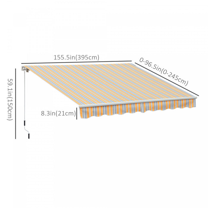 Outsunny 13' X 8' Manual Retractable Patio Awning Sun Shade Outdoor Deck Window Door Canopy Shelter Aluminum Frame Mix Colour