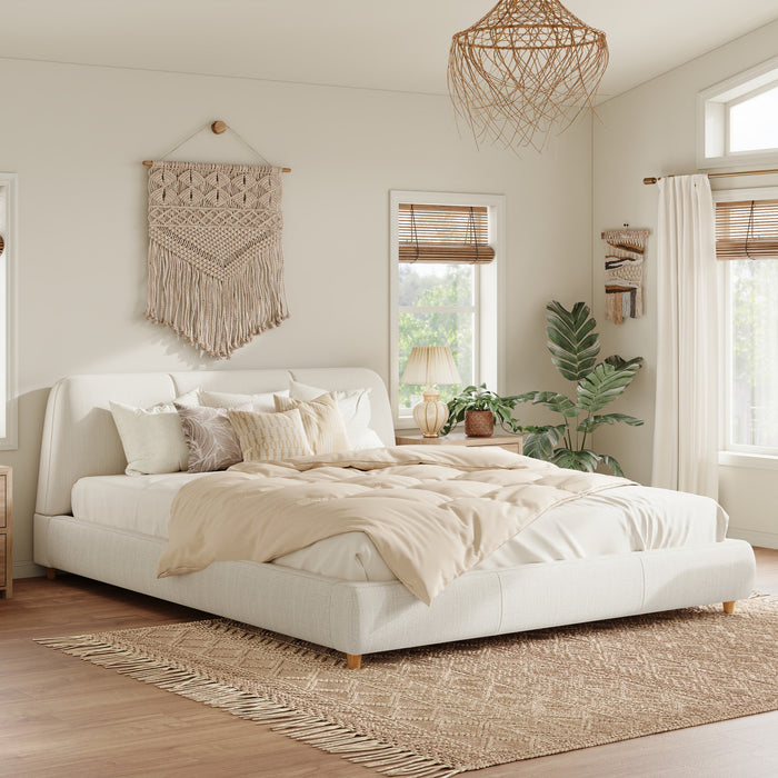 Acheson Upholstered Bed with Soft Linen Headboard,King Size - Beige