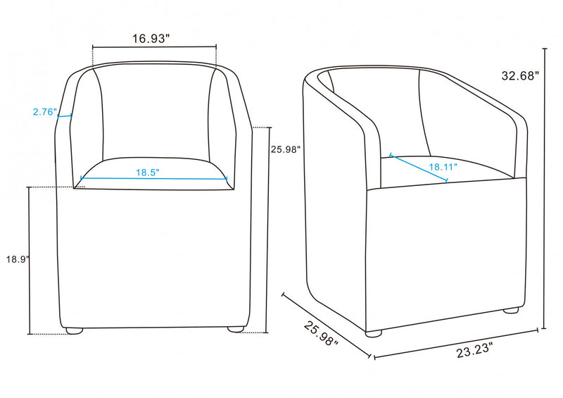 Anna Round Modern Vegan Leather Armchair in Graphite - Set of 2