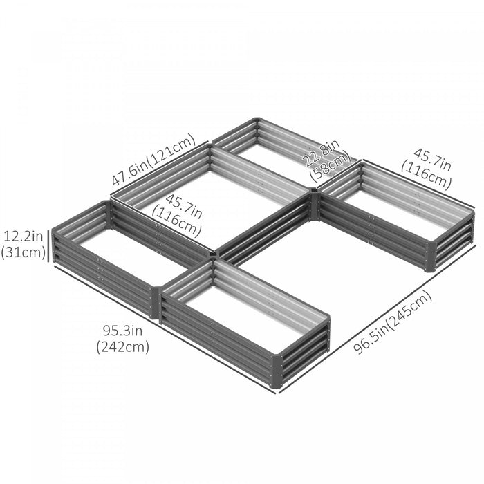 Outsunny 8x8ft Diy Raised Garden Bed, Set Of 5 Large Steel Box Planters For Outdoor Plants, Vegetables, Flowers, Herbs, Easy Assembly, Gray