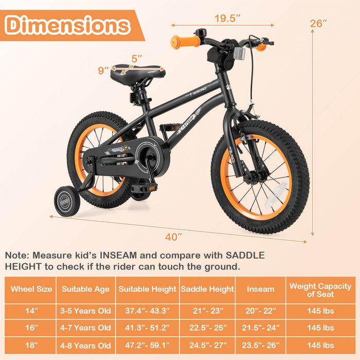 Costway 14-inch Kid's Bike For 3-5 Years Old With Adjustable Saddle & Anti-slip Handlebar Black