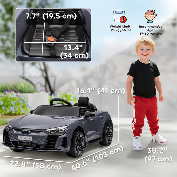 Aosom Audi RS e-tron GT Licensed Kids Car, 12V Battery Powered Electric Car for Kids with Remote Control, 4-Wheel Suspension, Soft Start, Horn, Music, Headlights, Grey