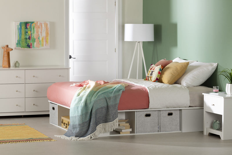 Flexible Storage Platform Bed With Baskets - Pure White 