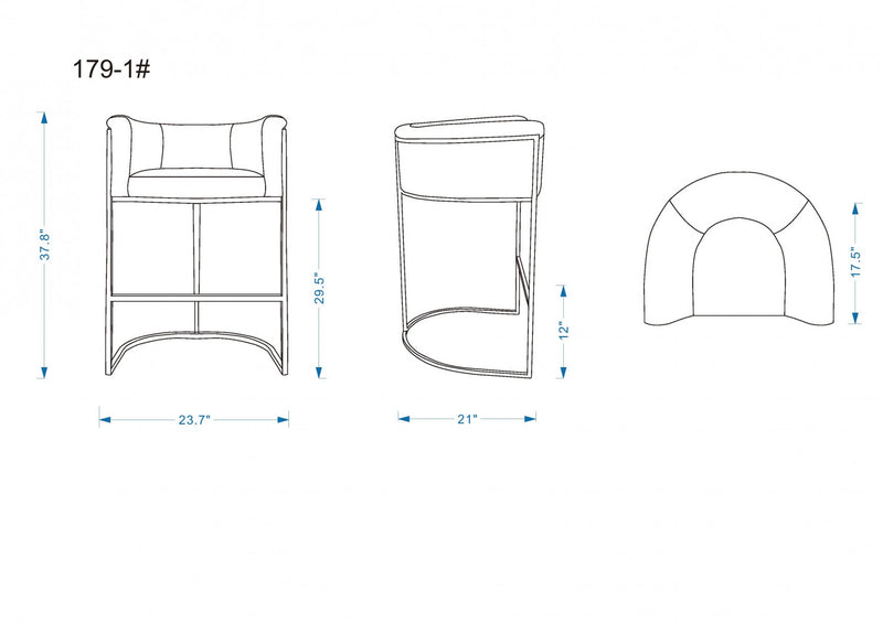 Cosmopolitan Mid-Century Modern Metal Upholstered Barstool in Gray - Set of 2 Bar Stool
