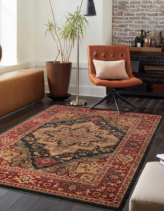 Lux Traditional 3'11\" x 5'7\" Area Rug in Blue Indoor Area Rug