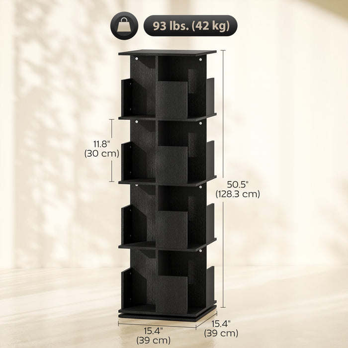 HOMCOM 4 Tier Rotating Bookshelf 360° Revolving Bookcase with Cubbies Black