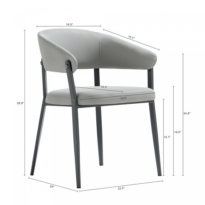 Belle Modern Metal Upholstered Dining Chair in Stone Gray - Set of 2