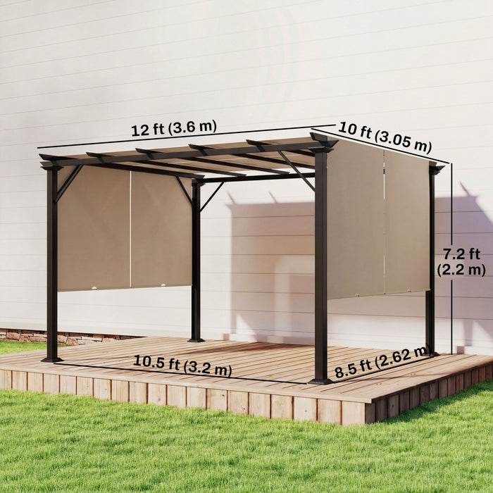 Outsunny 10' x 12' Retractable Pergola Canopy, Light Brown