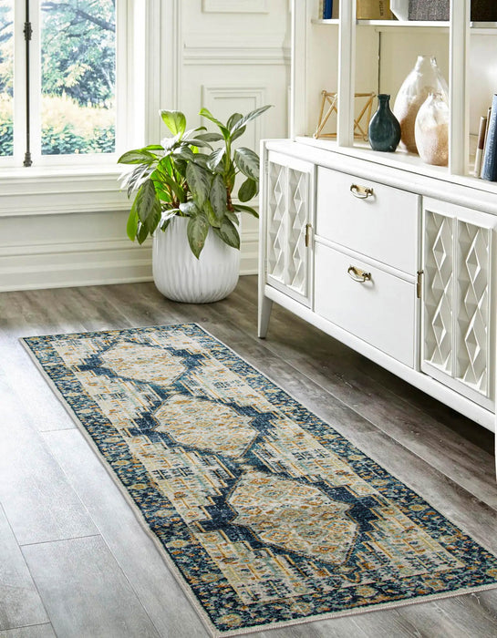 Kinsley Traditional 2'7\" x 8'0\" Runner Rug in Blue Indoor Area Rug