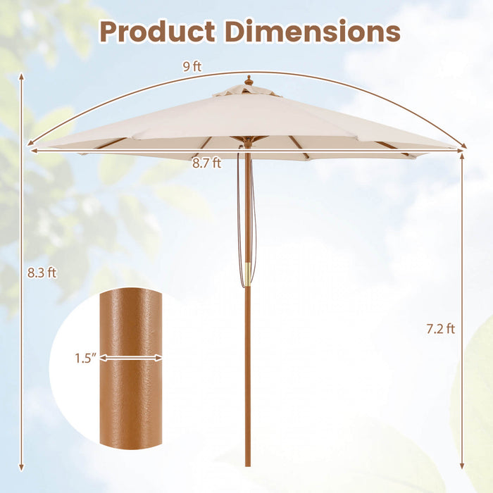 Costway 9 FT Patio Umbrella with Adjustable Height Rope Pulley Lift Vented Top 8 Sturdy Ribs Beige