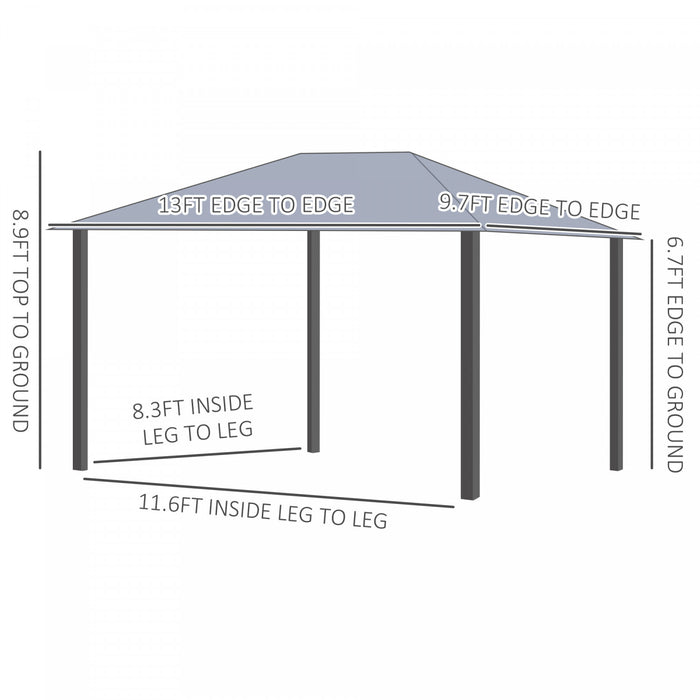 Outsunny 13' X 10' Gazebo Canopy Party Tent Shelter With Steel Frame, Curtains, Netting Sidewalls, Light Grey